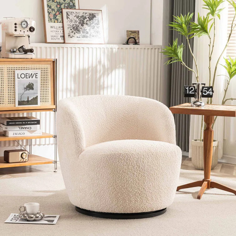 Hadriel Small Swivel Chair,Full Assembled Boucle Upholstered Fabric Barrel Chair,Small Space Armc... | Wayfair North America