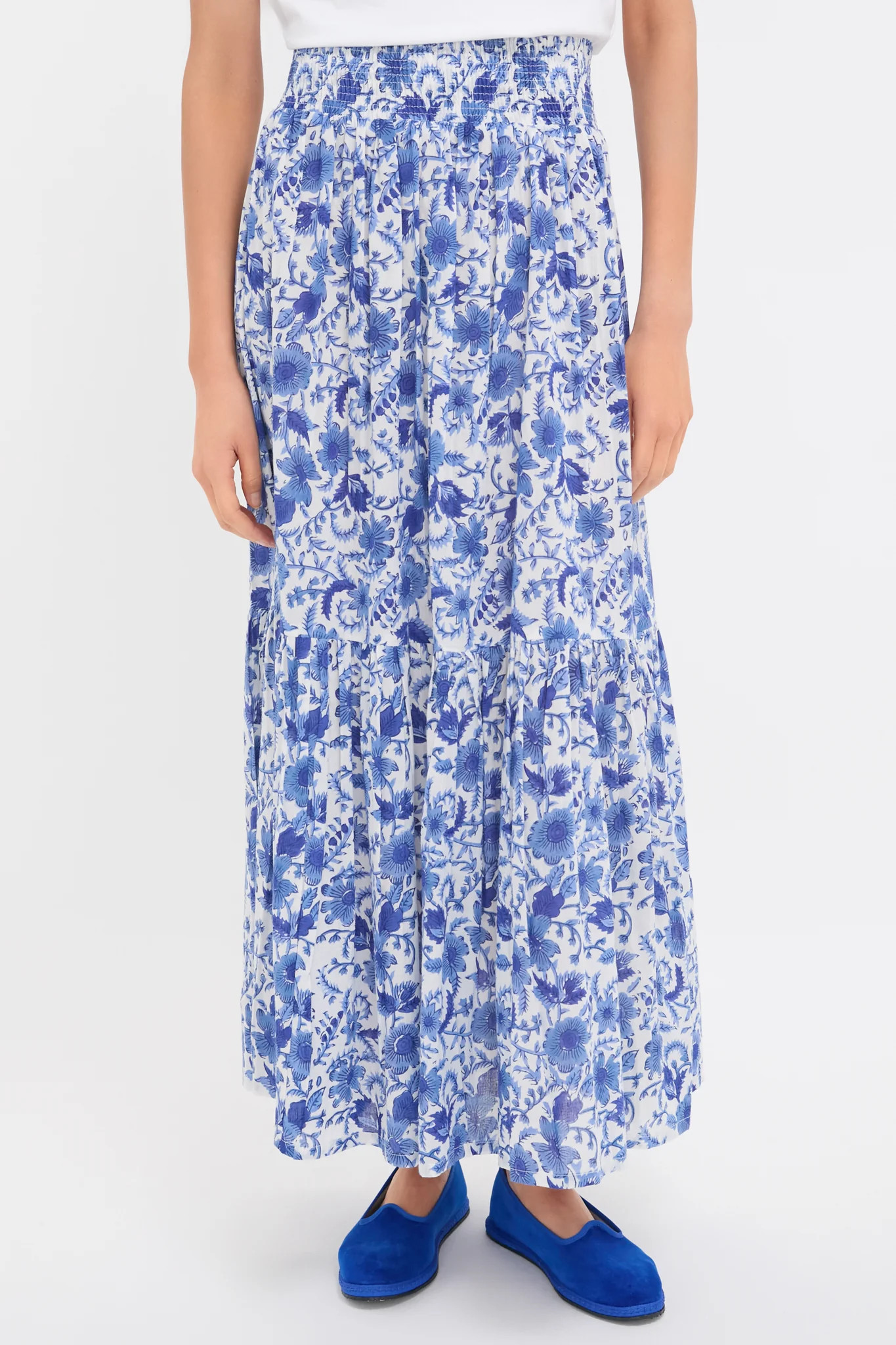 Exclusive Blue Morning Flower Print Shirred Skirt | Tuckernuck (US)