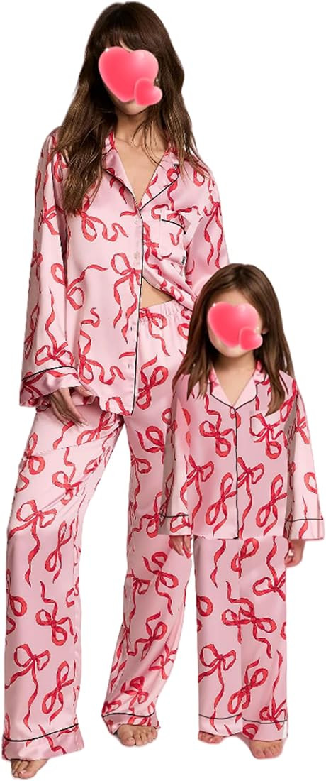 Yuemengxuan Mommy and Me Valentine's Day Pajamas Sets Bow Matching Set Bow Tie Sleeve Love Heart ... | Amazon (US)