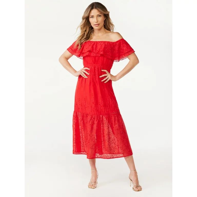 Sofia Jeans Women's Convertible Eyelet Dress, Mid-Calf Length | Walmart (US)