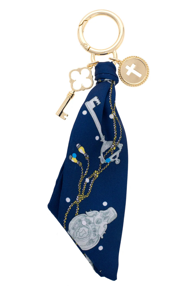 Elodie Cross Coin Scarf Bag Charm in Navy | CANVAS