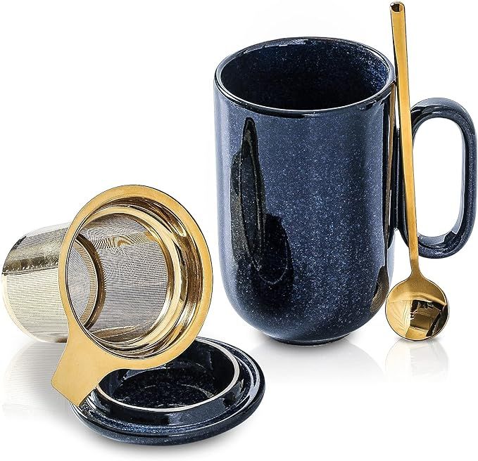 vicrays Ceramic Tea Cup Mug Infuser Large 16 oz Hot Loose Steeping Handle Teacup with Leaf Infuse... | Amazon (US)