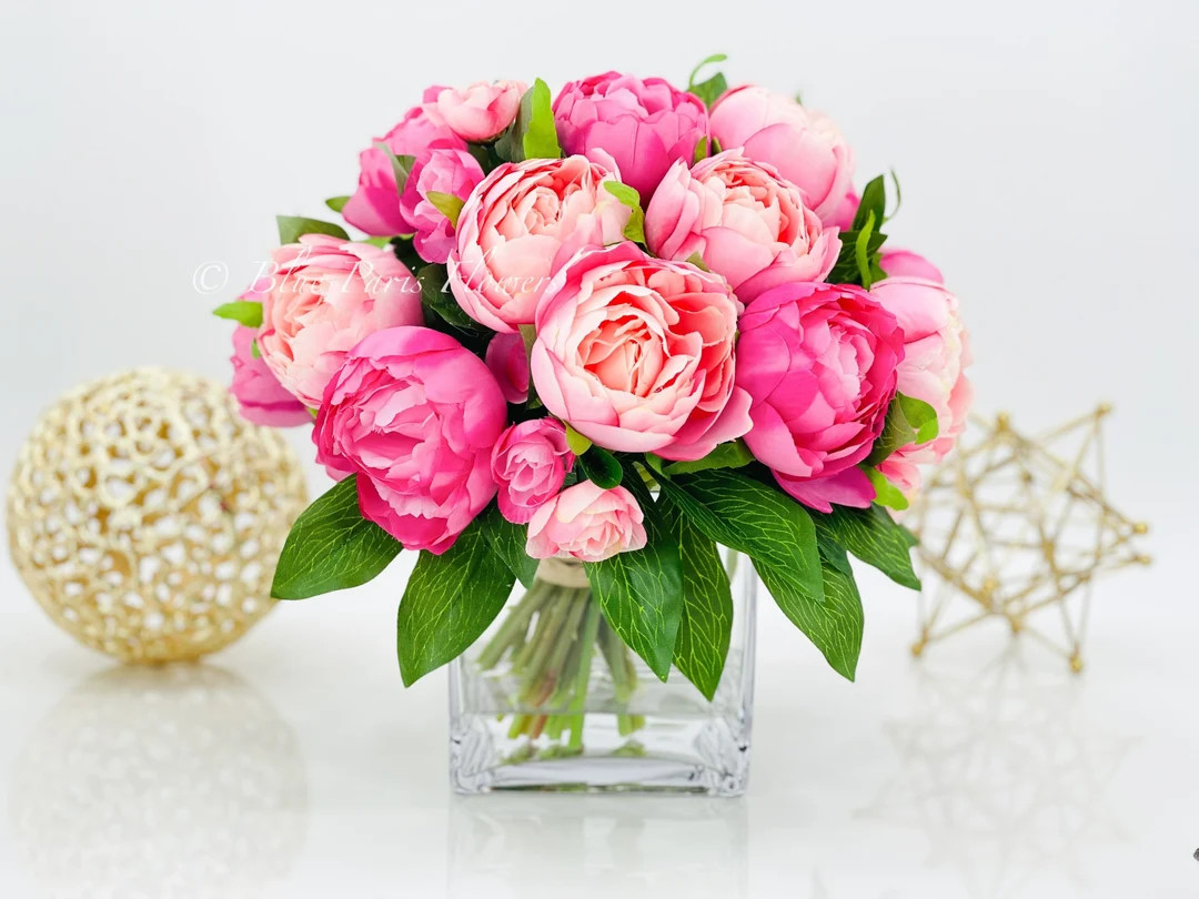 Modern Pink Peony Arrangement Artificial Faux Flower - Etsy | Etsy (US)