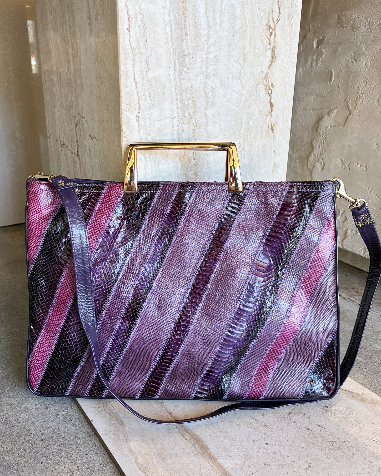 Vintage leather Python Snakeskin Purple Shoulder Strap Purse new | Care Tucker