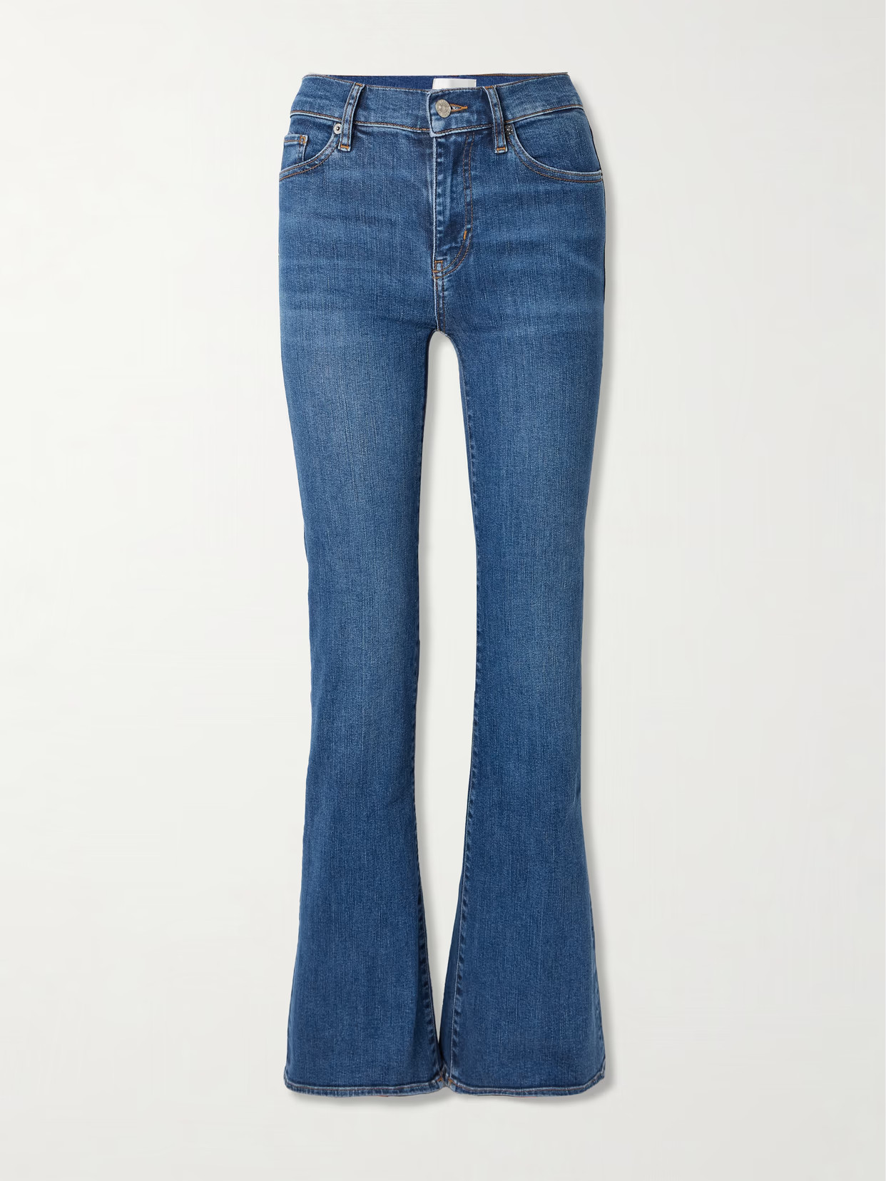 FRAME - The Icon Long Mid-rise Flared Jeans - Blue | NET-A-PORTER (US)