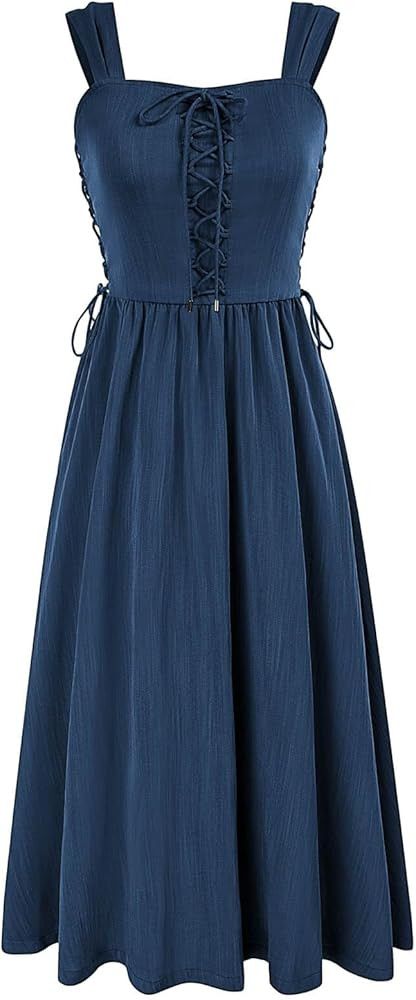 Scarlet Darkness Women Renaissance Summer Midi Dress Cottagecore Sleeveless Lace Up Dress | Amazon (US)