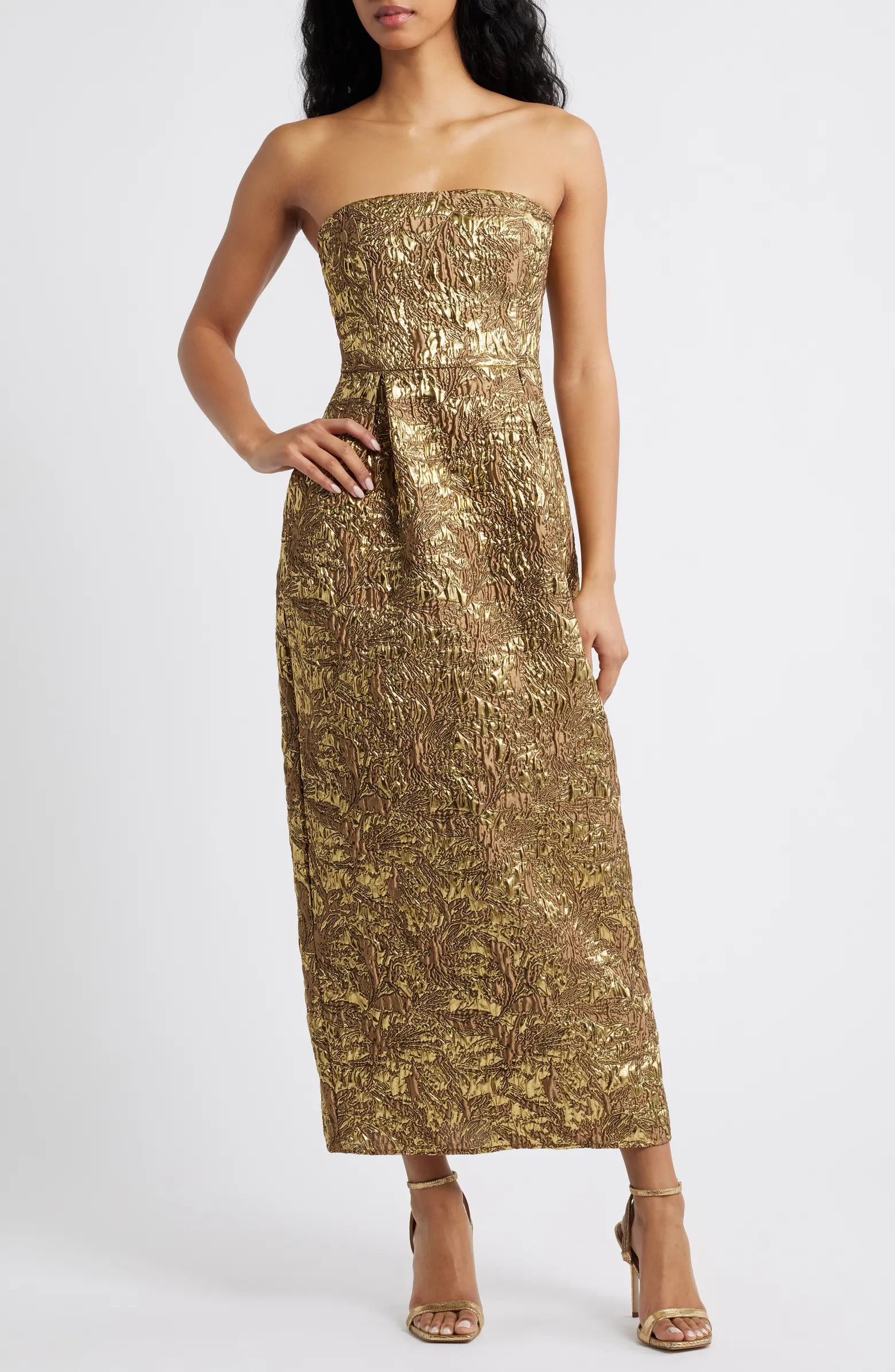 Lulus Kya Metallic Brocade Strapless Cocktail Dress | Nordstrom | Nordstrom