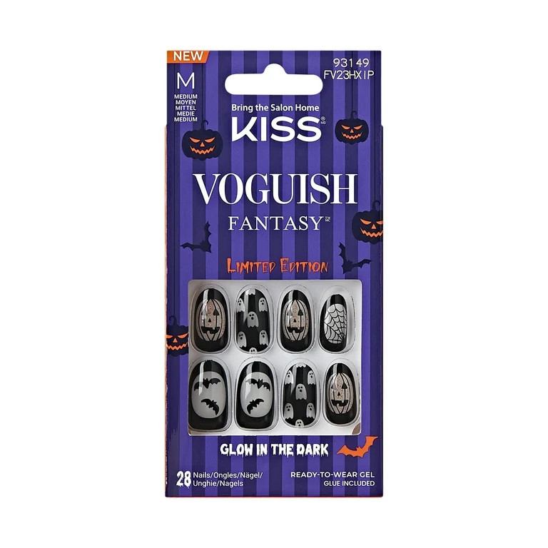KISS Voguish Fantasy, Press-On Nails, The Nightmares, Black, Medium Oval, 28 Count | Walmart (US)