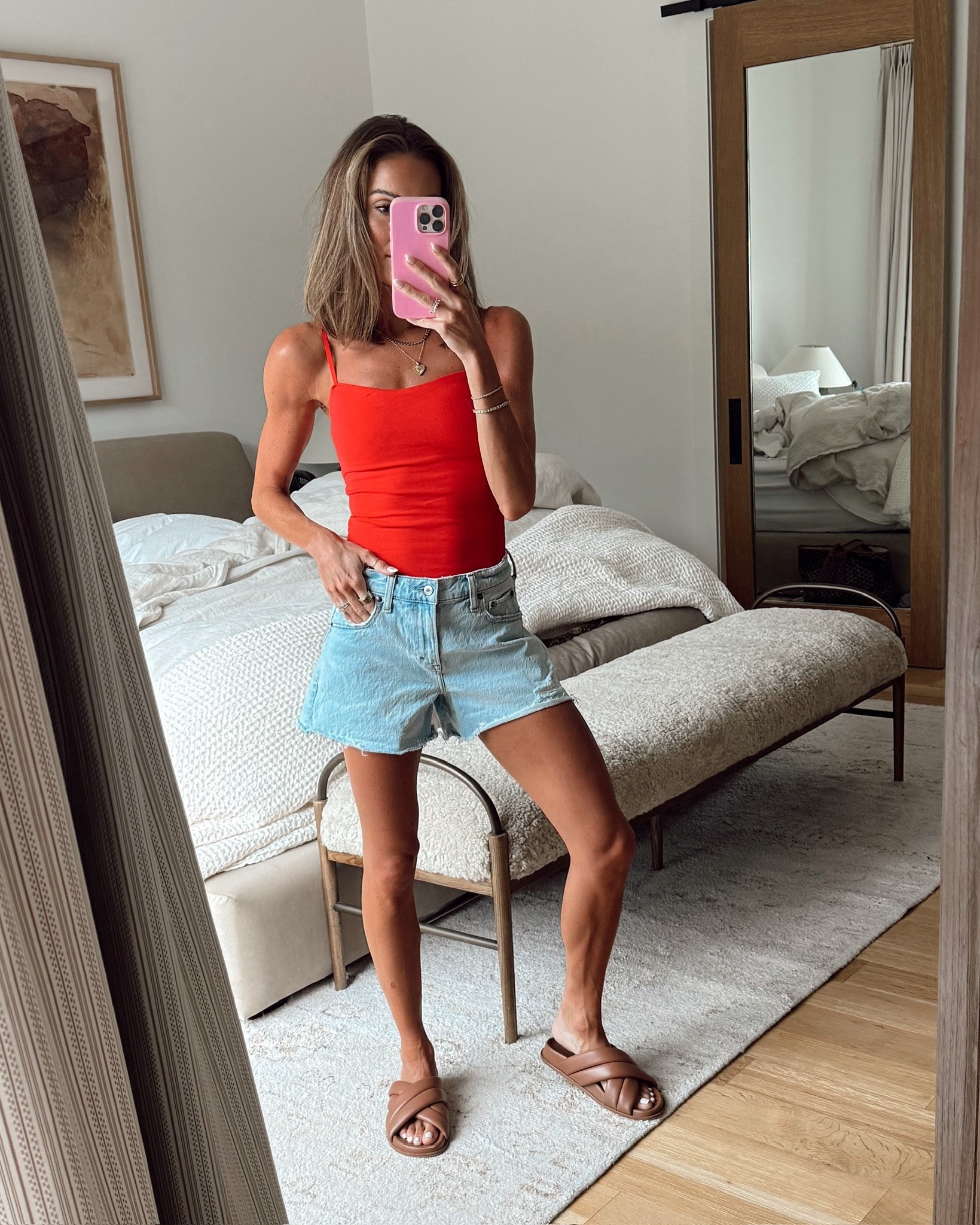 the bodysuit + denim shorts i have worn a million times! 🫶🏼 so flattering and versatile ❤️ runs tts / wearing xs 

#LTKSaleAlert