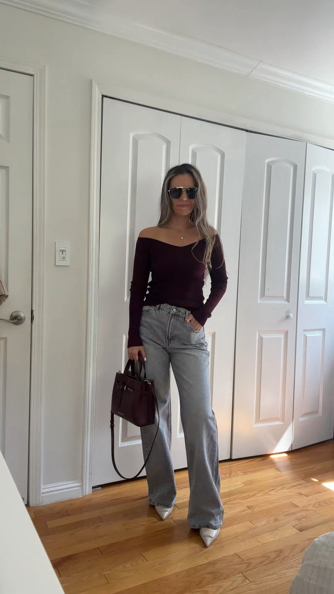 Burgundy off the shoulder top - sz S
Gray wide leg jeans are tts wearing size 6

I’m 5’5” 122 lbs 

Fall outfits



#LTKFallSale #LTKFindsUnder50 #LTKParties