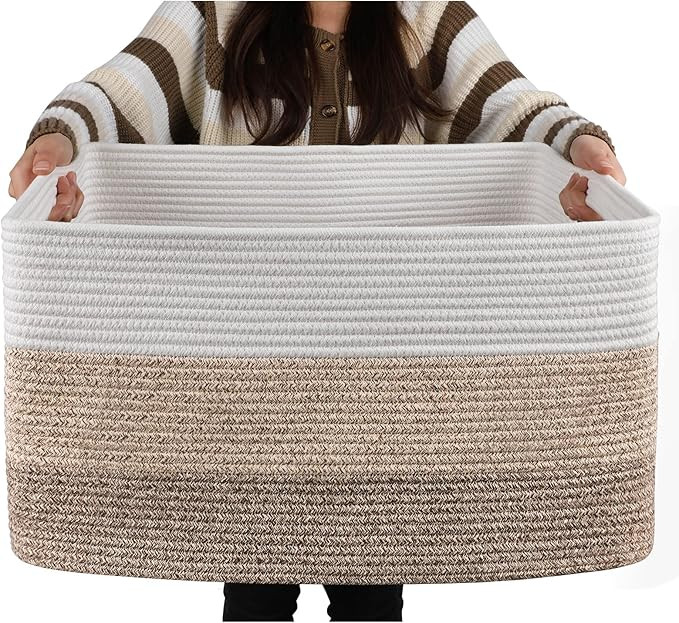 OIAHOMY Large Blanket Basket, 22”x17”x12” Rectangle Woven Baskets, Nursery Blanket Storage ... | Amazon (US)