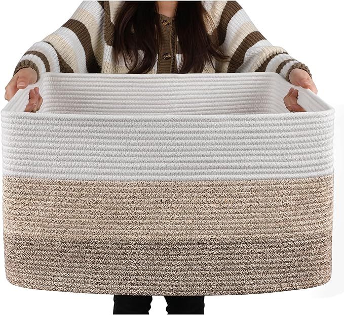OIAHOMY Large Blanket Basket, Rectangle Woven Baskets for Storage, Nursery Cotton Rope Basket Liv... | Amazon (US)
