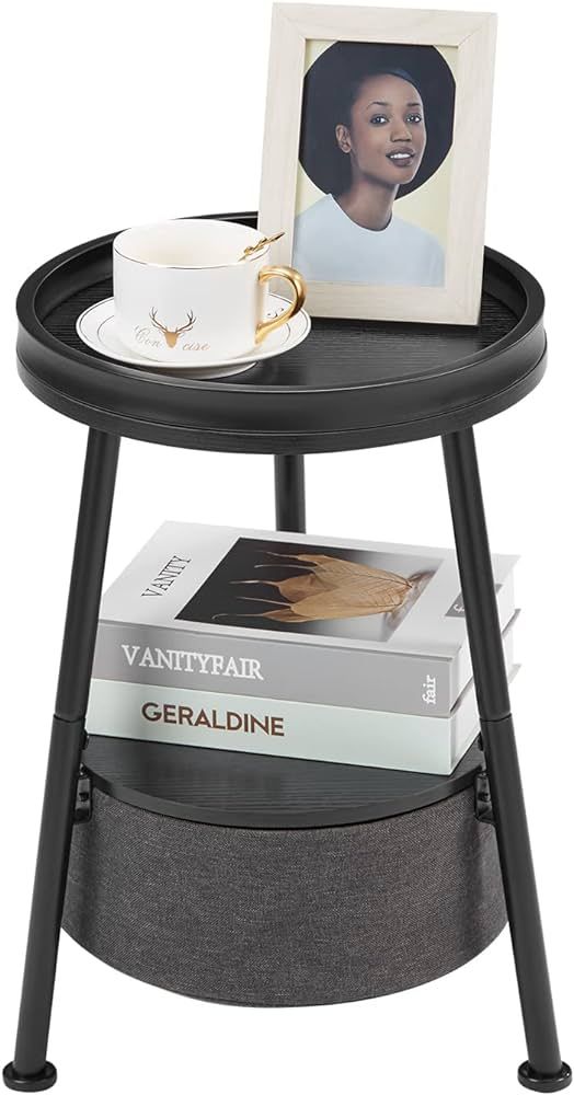 LEMONDA 3 Legs Black Round End Table, 2 Tier Round Side Table with Storage Basket,11.8 * 17.8inch... | Amazon (US)