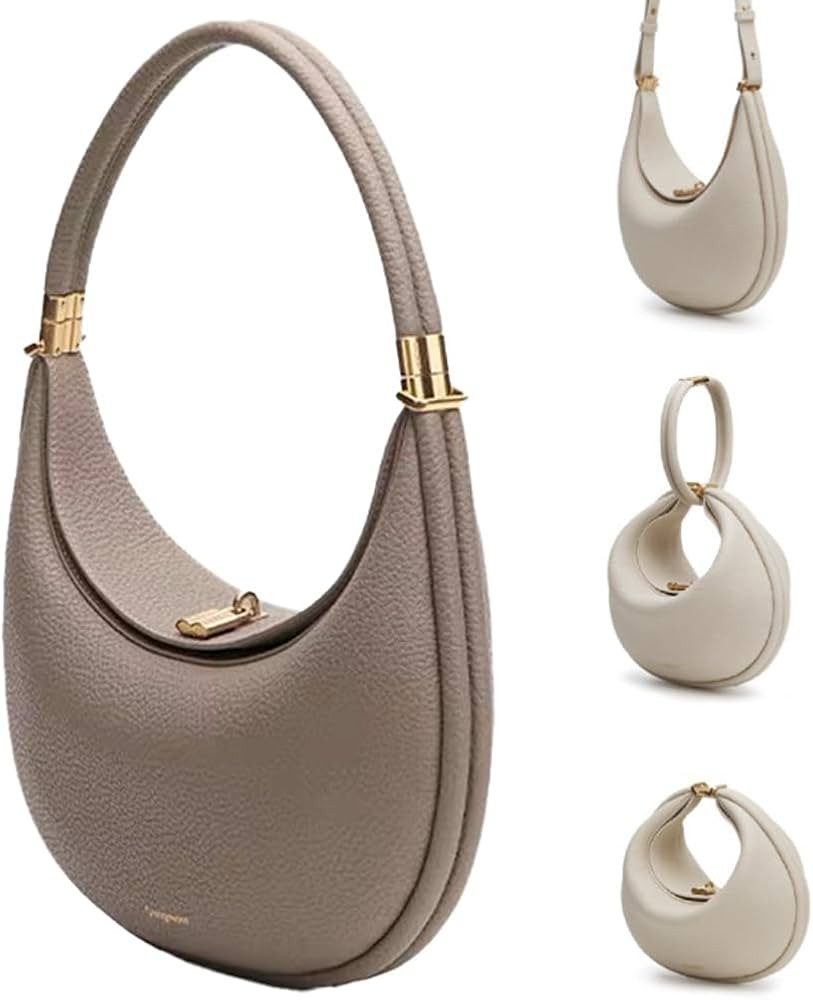 Luna Bag, Half Moon Bag for Women, Small Elegant Leather Crossbody Bag, Cream Crescent Handbag | Amazon (UK)
