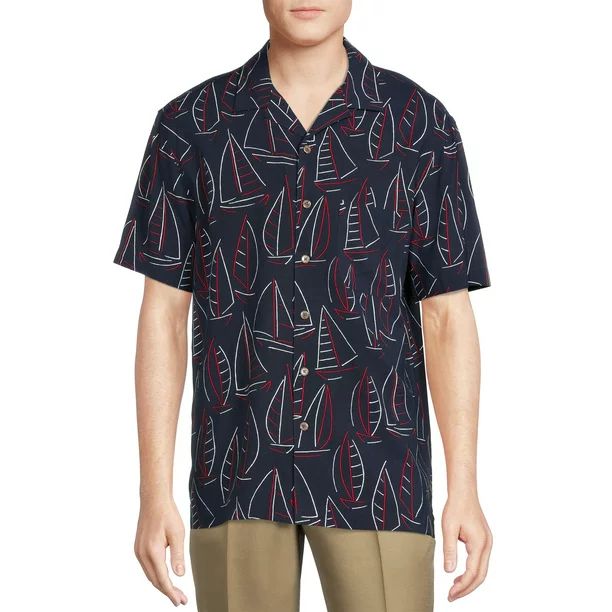 George Men's Printed Button Front Shirt with Short Sleeves - Walmart.com | Walmart (US)