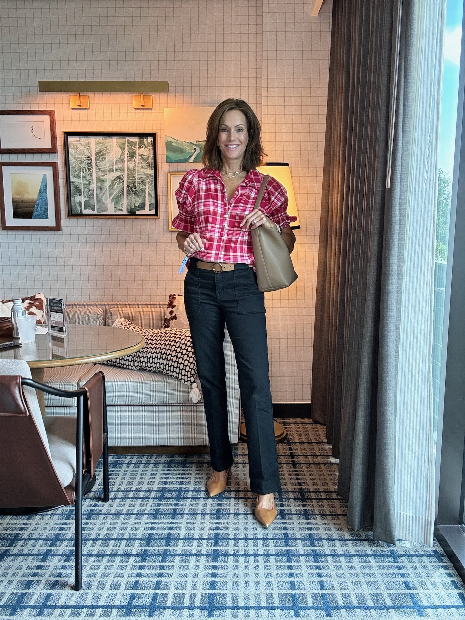 Plaid smocked sleeve top / medium Small bootcut 33” inseam / size 29. (Also available in petite) Fall style

#LTKootd #LTKSeasonal #LTKOver40