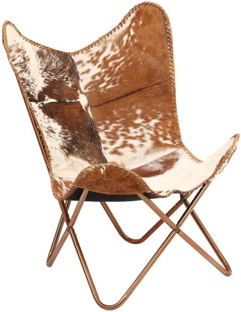 Home Decor Genuine Goat Leather Butterfly Arm Chair with Black/Brown White Hair on Cover (White a... | Amazon (US)