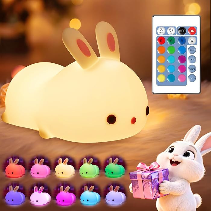 One Fire Easter Bunny Gifts for Kids Night Light with Remote, 16 Colors+5 Brightness Cute Lamp,Ea... | Amazon (US)