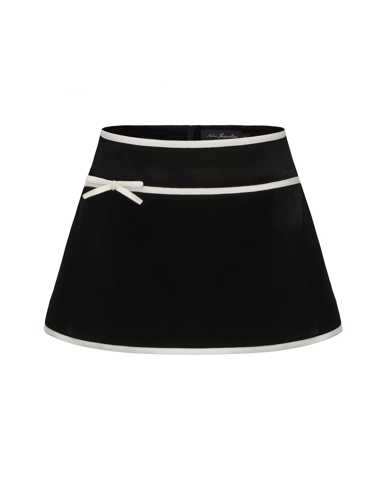 Victoria Velvet Mini Skirt | Black Satin Trim A-Line Mini Skirt | Nana Jacqueline