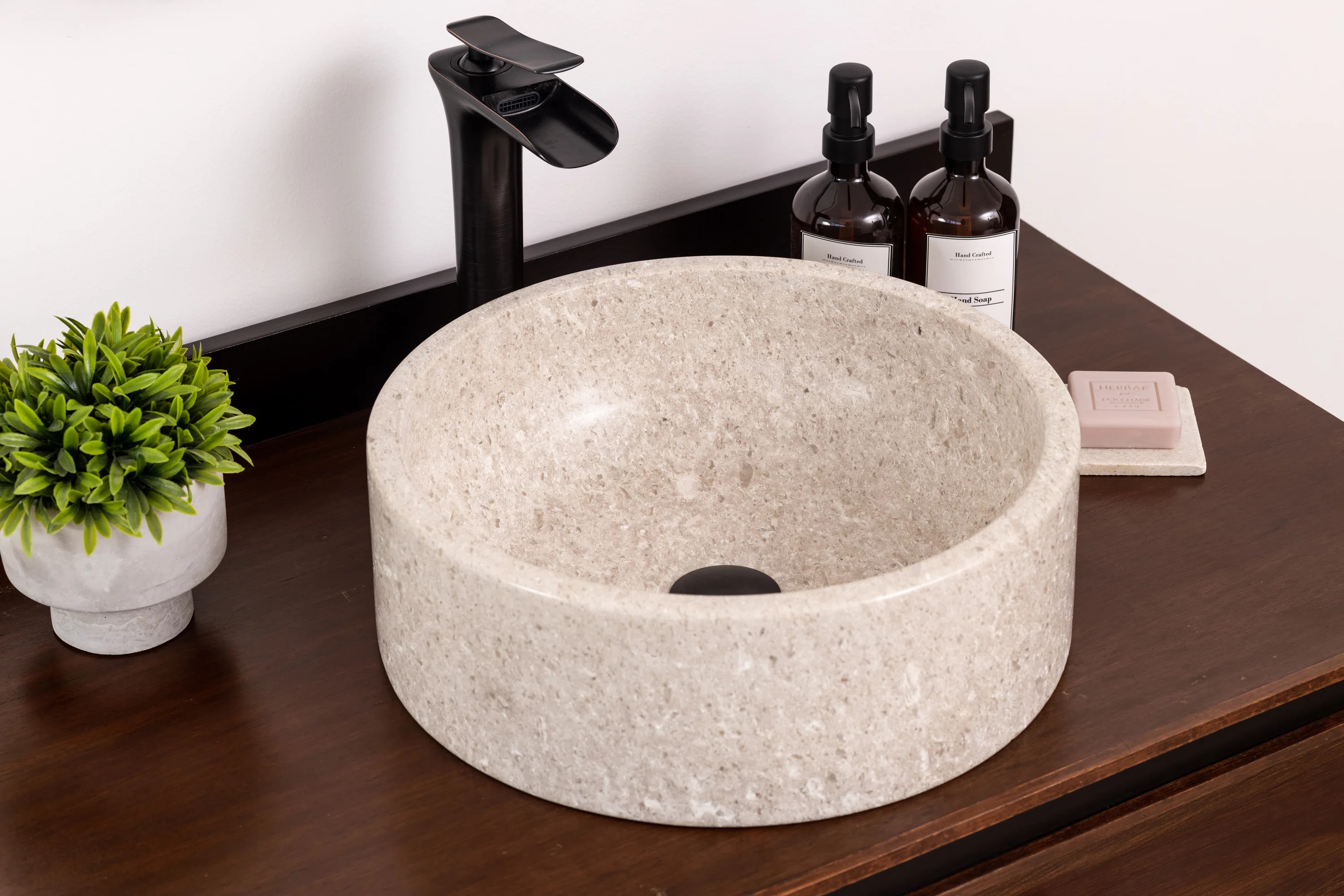 Laguna Marble Valova 16'' Brown And Beige Stone Circular Bathroom Sink GA03 | Wayfair North America