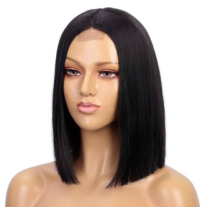 Short Straight Bob Wigs for Women Black Synthetic Wig Shoulder Length Middle Parting Wig Heat Res... | Amazon (US)