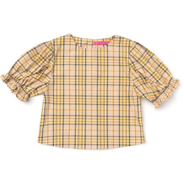 Women's Puff Sleeve Top, Yellow Plaid | Maisonette