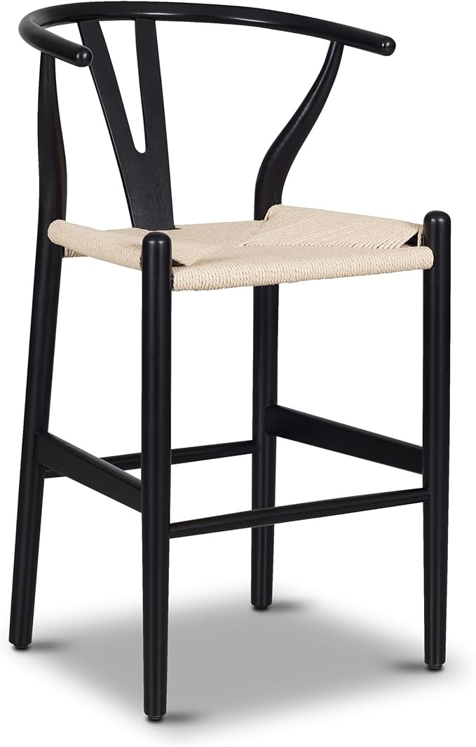 POLY & BARK Weave Modern Wooden Mid-Century Dining Chair (Single, Black Weave Counter Stool) | Amazon (US)