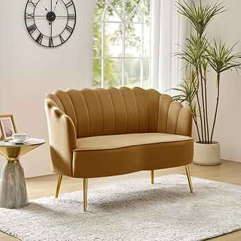 Velvet Upholstered Loveseat Sofa with Gold Metal Legs, Modern Comfy Small Love Seat with Flower S... | Amazon (US)