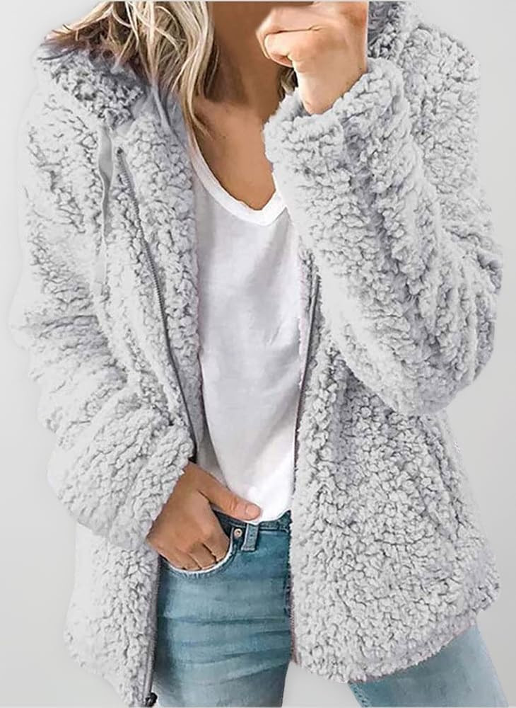 Womens Fleece Hoodie Jacket Sherpa Lined Full Zip up Winter Warm Soft Teddy Fleece Hooded Sweatsh... | Amazon (UK)