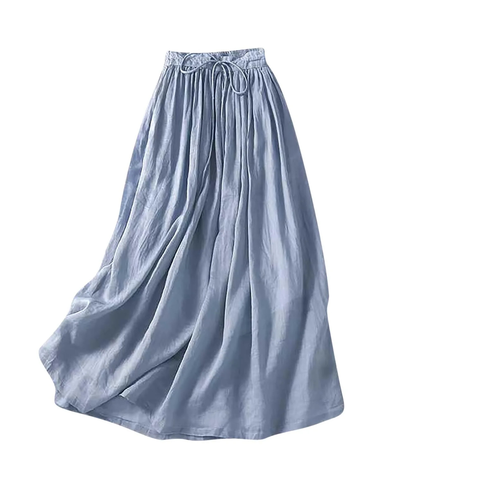 Npasoilc Cotton Linen Skirts For Women Casual Solid Color Elasticated Waist A Line Skirt Trendy S... | Walmart (US)
