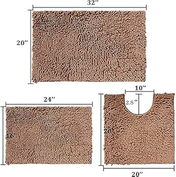 Bathroom Rugs Set 3 Piece Chenille Bath Rugs for Bathroom, Bath Mats, Extra Soft and Absorbent Sh... | Amazon (US)