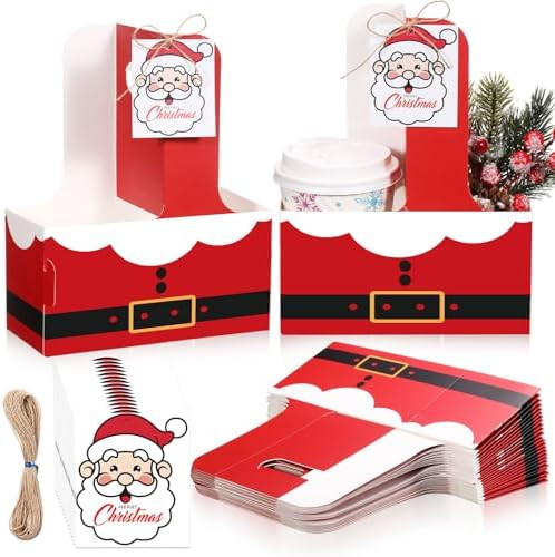24 Sets Christmas Drink Carrier with Handle Disposable Kraft Paperboard Coffee Cup Holder with Ta... | Amazon (US)
