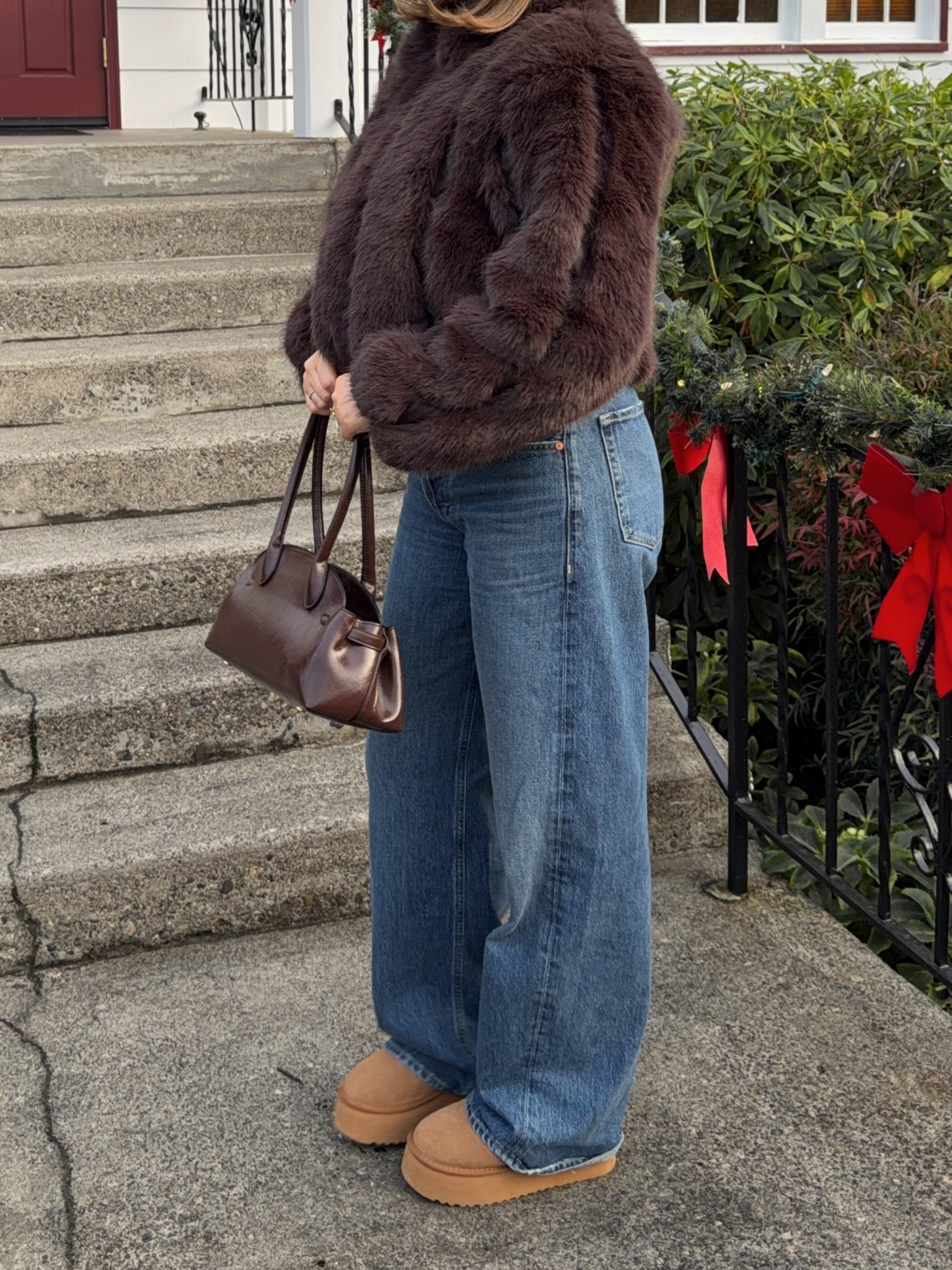 Faux fur moment! Size L I think a M would have also worked but I didn’t want the buttons to pull on my chest. Soo cozy and cute + linking similar too! Size down 2 in Ayla skinny jeans. Boots are the ugg style from Amazon true to size 8! Bag is also Amazon and super high quality. 

#fauxfur #winterstyle #winterfashion #chicwinter #uggboot #ugg #coachbag #amazon #amazonfashion 