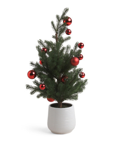 32in Pine Tree With Red Christmas Balls | TJ Maxx