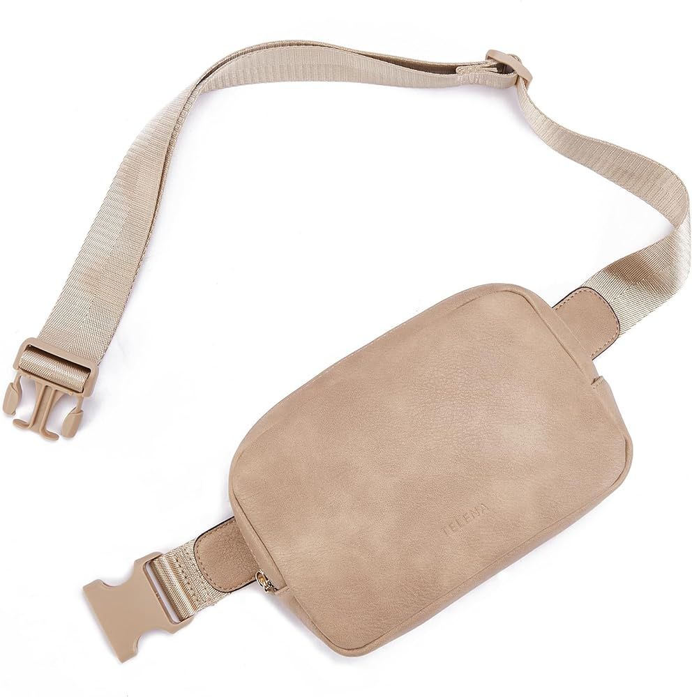 Telena Leather Belt Bag for Women Fashionable Fanny Packs Cross Body Bag Waist Pack Light Brown | Amazon (US)