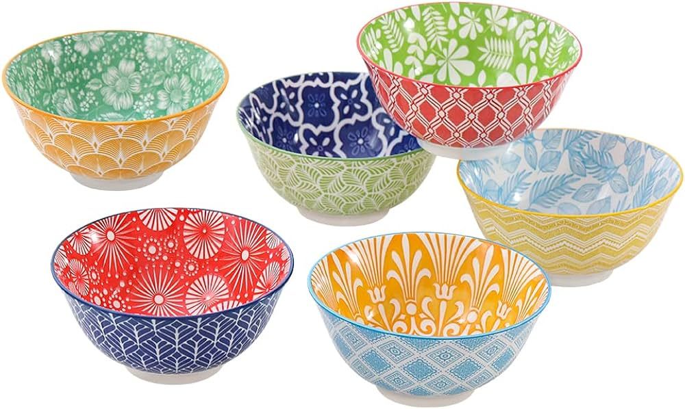Cereal Bowl Porcelain Soup Bowls - Ceramic Bowl Set Kitchen 23 oz - 6 Inch Deep Colorful Bowls fo... | Amazon (US)