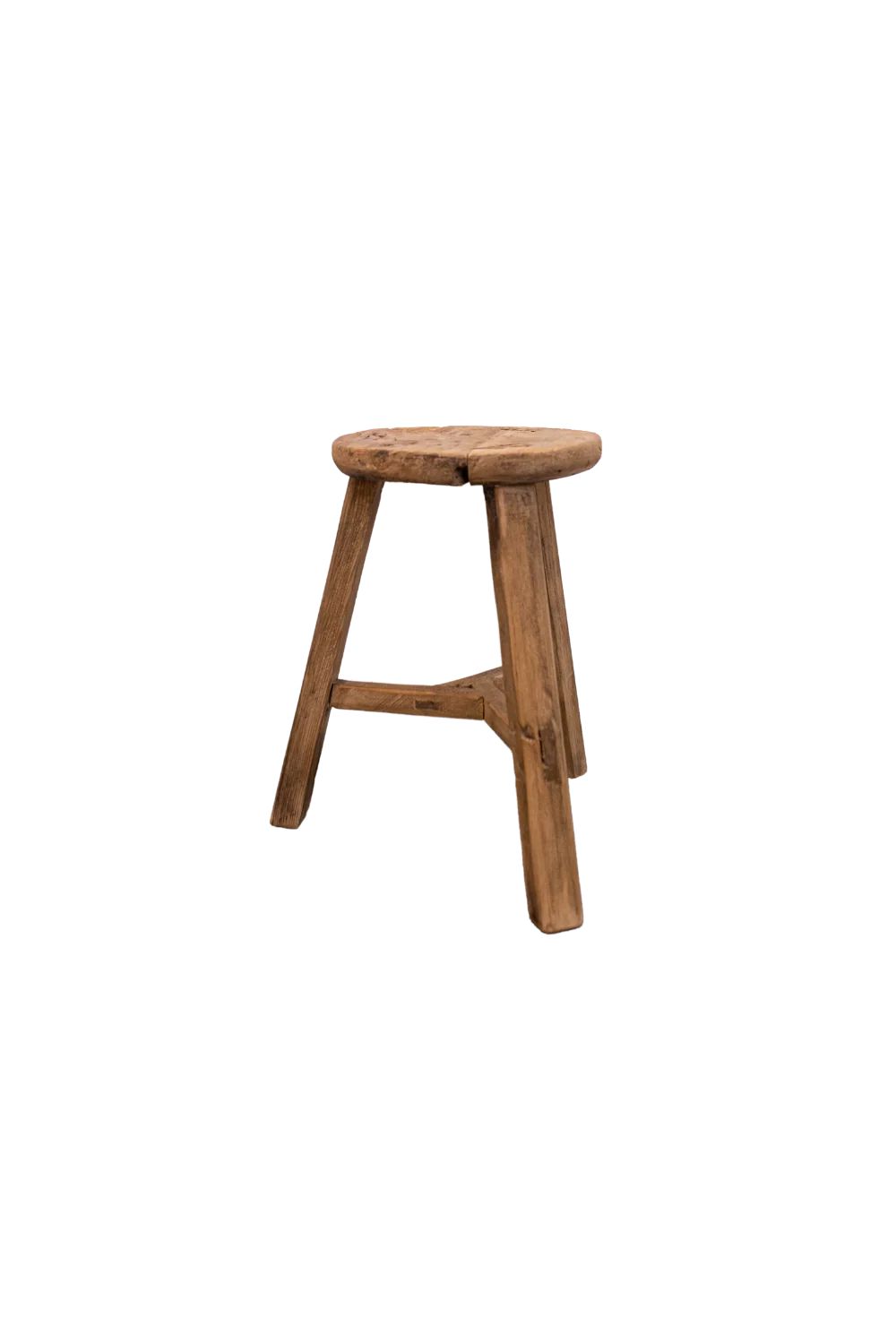 Vintage Elm Wood Round Stool | Luxe B Co
