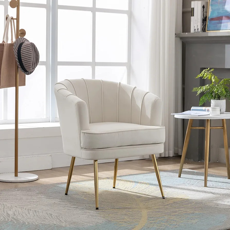 KCC Modern Velvet Barrel Chair Accent Armchair with Golden Legs for Living Room Bedroom Reading R... | Amazon (US)