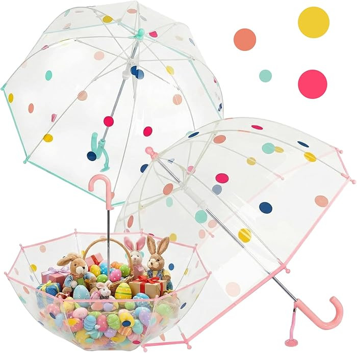 Fabbay 2 Pcs Umbrella Easter Basket Kids Clear Bubble Umbrellas Unicorn with Easy Grip Curved Han... | Amazon (US)