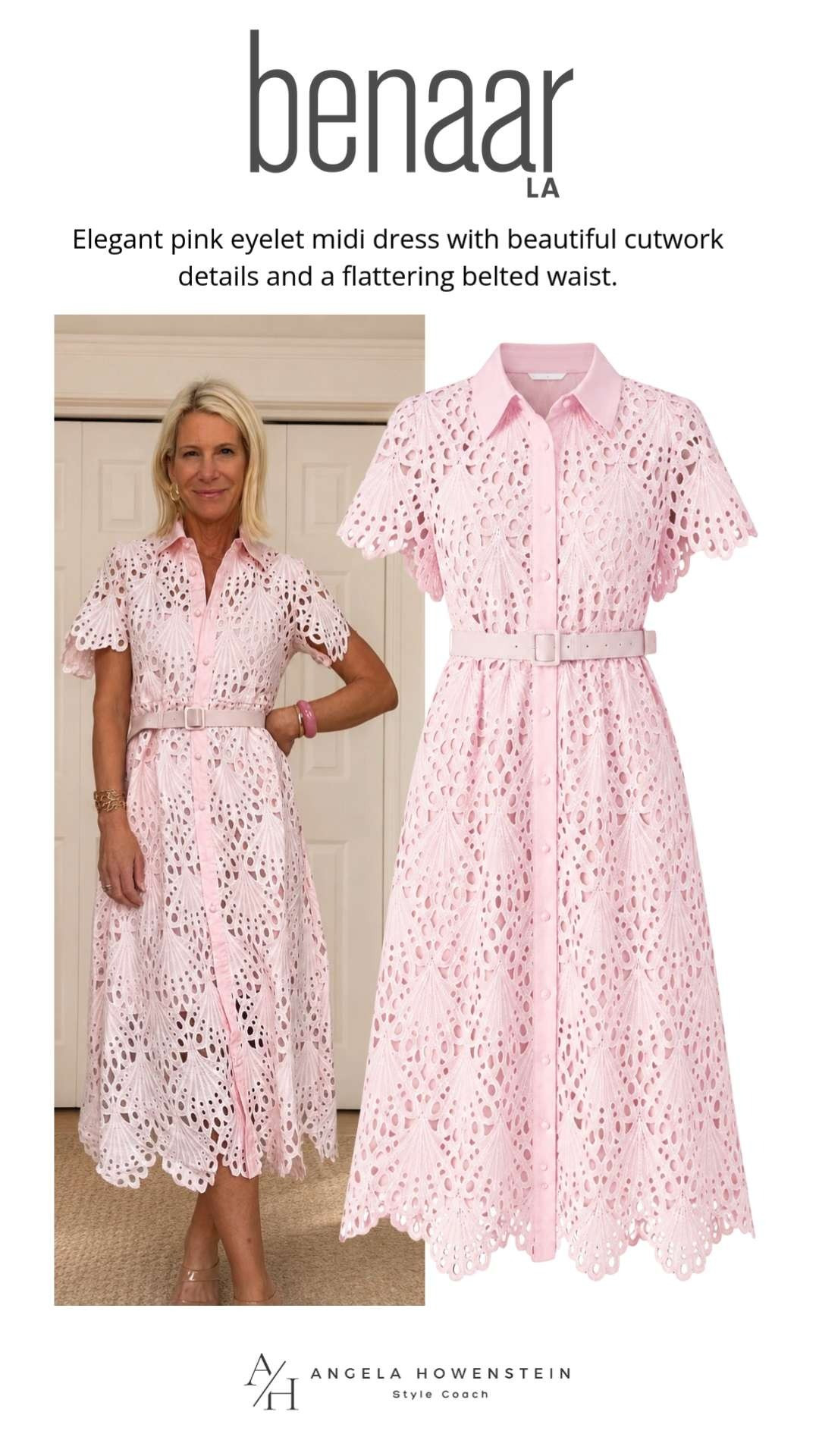 Pink Eyelet Midi Dress for Summer Events.  

 #LTKootd #LTKSeasonal #LTKOver40