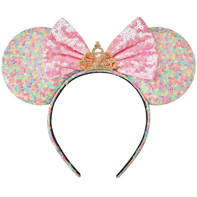 RAZKO Sequin Mouse Ears Headband, Rainbow Iridescent Mice ears Hairband for Women Girls Princess ... | Amazon (US)