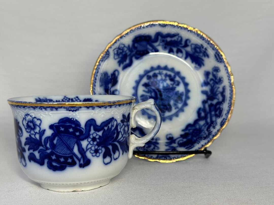 Flow Blue Cup and Saucer by J&G Meakin, Japan Pattern, Antique Blue and White, Handley, England -... | Etsy (US)