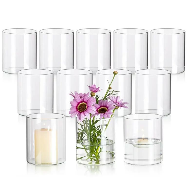 Glasseam 3.3x4 Inch Wide Glass Cylinder Vases Set of 12 Clear Round Candle Vases in Bulk for Tabl... | Walmart (US)
