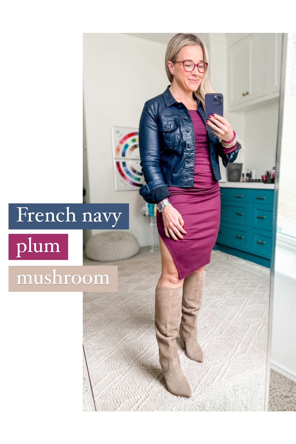 French navy, plum, and mushroom for house of color, Summer girls! This would make a great an easy Thanksgiving outfit.

#hocsummer 

#LTKshoecrush #LTKworkwear #LTKstyletip