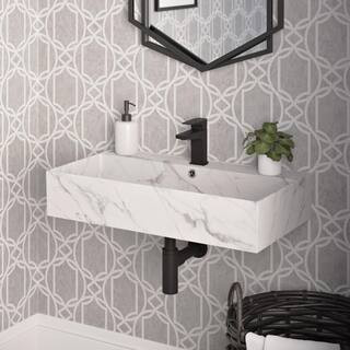 Claire 22 in. Rectangle Wall-Mount Bathroom Sink in White Marble | The Home Depot