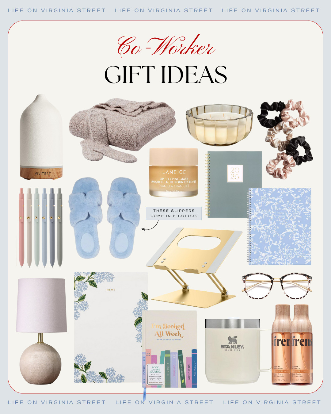 These co-worker gift ideas are perfect for someone in the office or even a friend! Includes cozy slippers, blankets and socks, silk scrunchies, cute notepads, lip balm, cute pens, desk accessories, blue light glasses and more! #ltkholiday #ltkgiftguide #ltkfindsunder50 #ltkfindsunder100 #ltkstyletip #ltkworkwear #ltksalealert 

 #LTKGiftGuide #LTKFindsUnder50 #LTKWorkwear