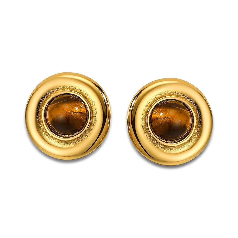 Brown Earrings Circle Chunky Earrings for Women Trendy 18K Gold Plated Stud Hoop Stainless Steel ... | Amazon (US)