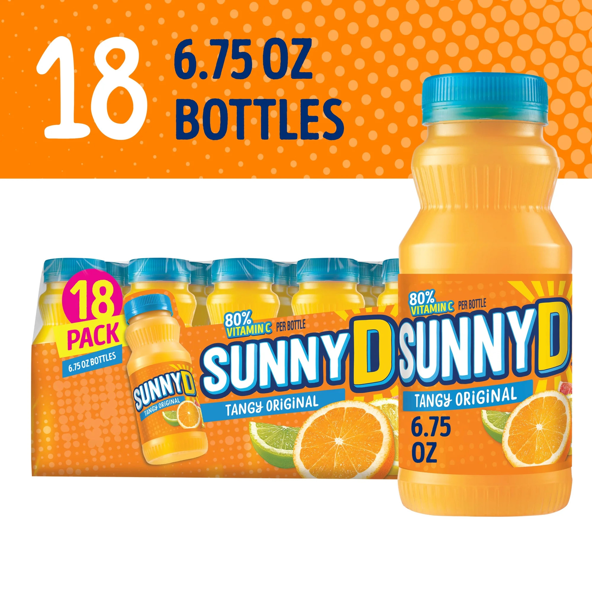 SUNNYD Tangy Original Shelf Stable Orange Juice Drink, 18 Count, 6.75 fl oz Bottles - Walmart.com | Walmart (US)