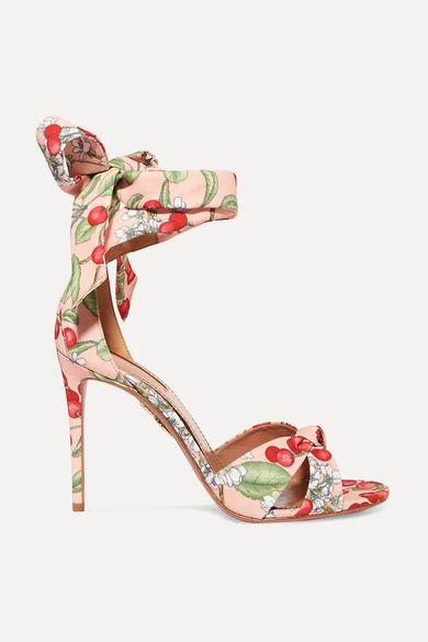 Aquazzura - All Tied Up Printed Canvas Sandals - Pink | NET-A-PORTER (US)