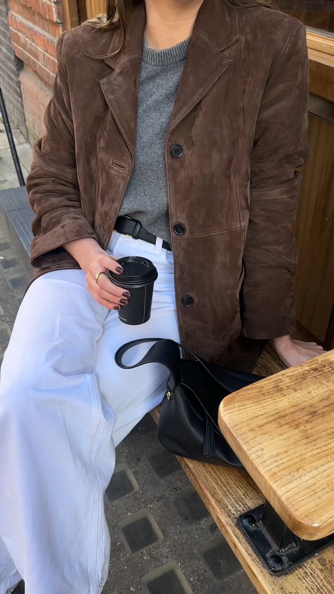 POV: Spring has arrived 🌷 the sun is out in London, it’s officially time to get that favourite jacket or blazer out the closet and enjoy a coffee in the sun ☀️ effortlessly smart casual look, dressing up white denim with chocolate brown suede, great spring capsule look for work or smart casual 

#LTKspring #LTKstyletip #LTKworkwear